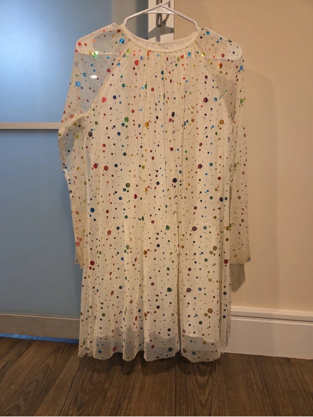 Stella McCartney Kids White Mesh Dress with Multicolor Sequin Dots